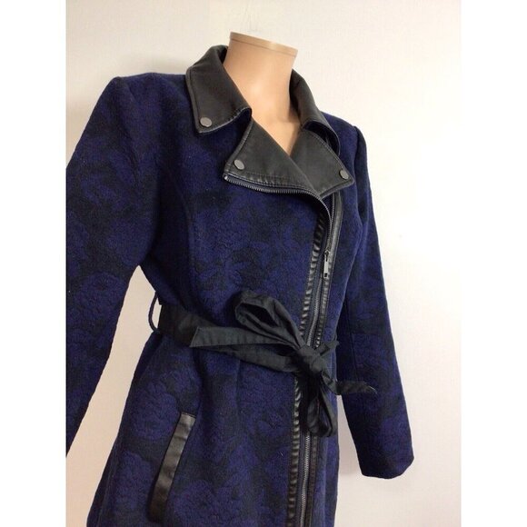 Motto Wool Coat Jacket Leather Trim Womens Small - Picture 9 of 11